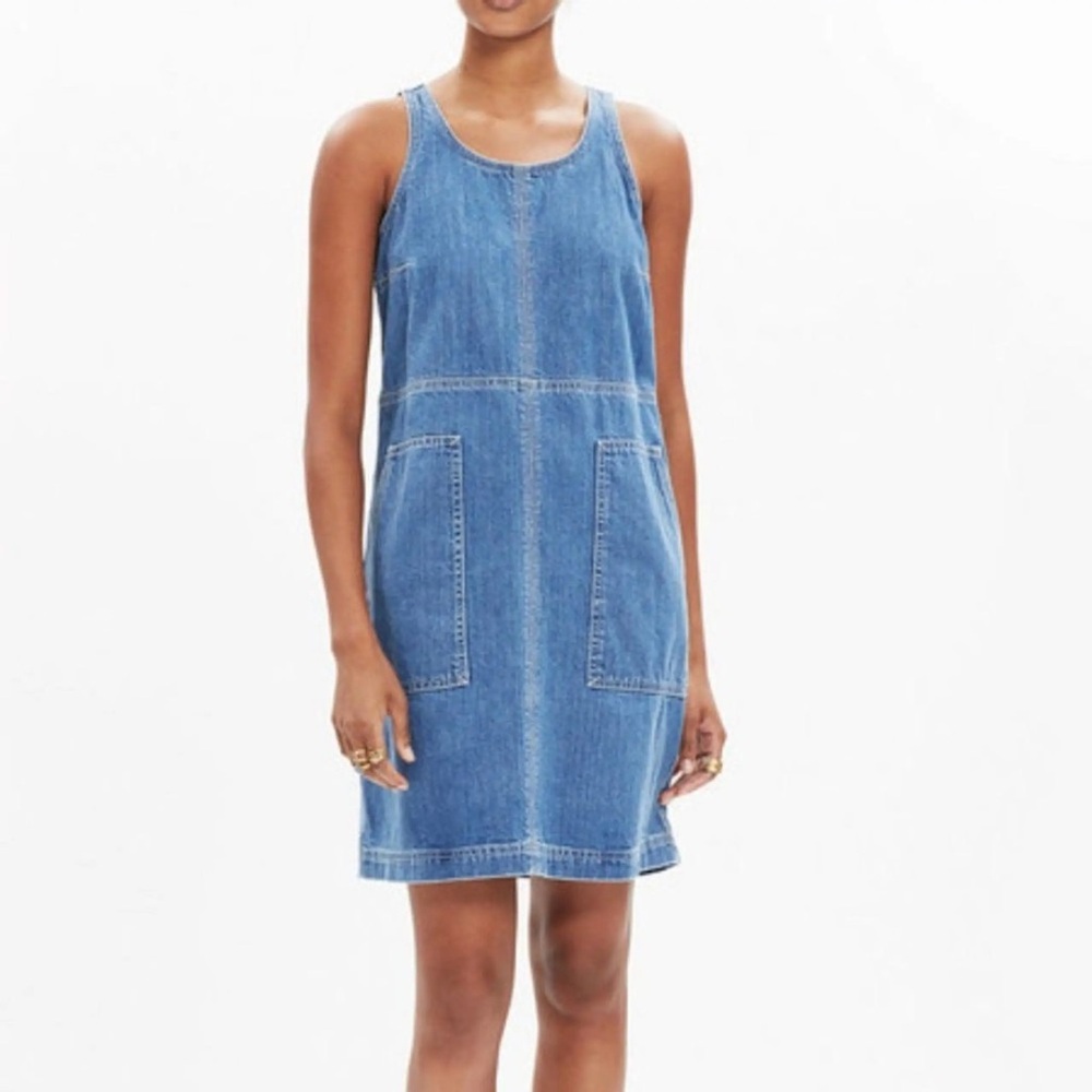Madewell Light Blue Denim Pinafore Dress with Signature Label Sz L